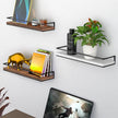 Meangood Floating Shelves Wall Mounted Set of 2, Towel Bar Rustic Wood Wall Storage Shelves for Bedroom,Living Room,Bathroom, Kitchen Rustic Brown
