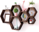 WONFUlity Hexagon Floating Shelves Honeycomb Shelves Wall Mounted Wood Farmhouse Storage Wall Shelf for Bathroom, Kitchen, Bedroom, Living Room,Driftwood Finish Decor,Dark Brwon