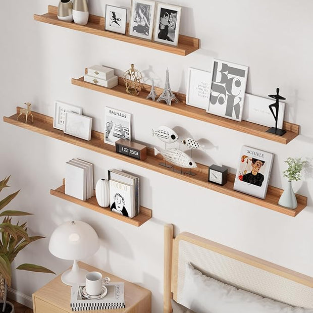Axeman Cherry Picture Ledge Shelf, 36 Inch Floating Shelves Set of 2, Solid Wood Wall Shelves with Lip, Wall Decor Storage for Bedroom Living Room Bathroom Kitchen Nursery Photo, Natural Cherry