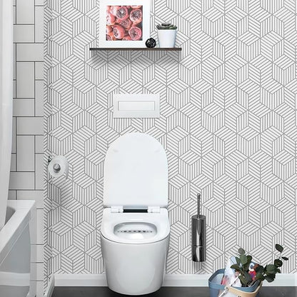 WENMER Geometric Hexagon Wallpaper Contact Paper 17.7 Inch x 394 Inch Geometric Hexagon Silver Peel and Stick Wallpaper Removable Vinyl Film for Home Drawer Shelf Use