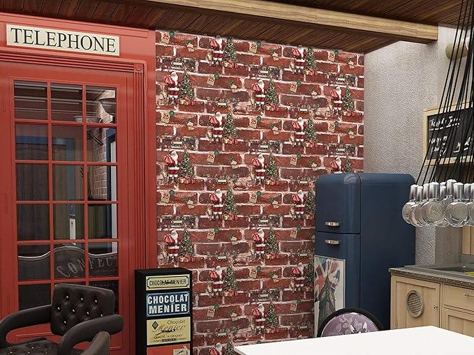 Christmas Wallpaper Brick Wallpaper Peel and Stick 17.3