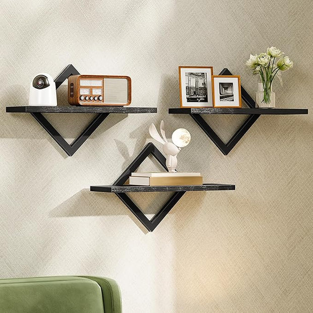Floating Shelves for Wall, Set of 3 Wall Mounted Storage Shelves for Living Room, Bedroom, Kitchen, Bathroom, Black TBJ03P3BB