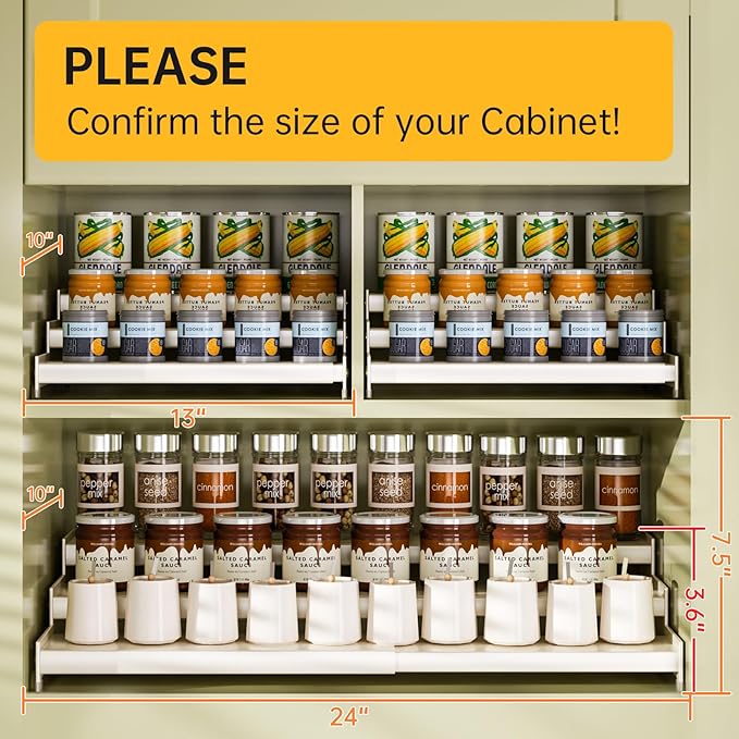 Expandable Carbon Steel Spice Rack Organizer for Pantry, Adjustable 3-Tier Ladder Shelf,Holds Up to 24 Cans,Kitchen Countertop Organizer, Rustproof Storage Rack for Spices, Cans, Sauces & Dry Goods