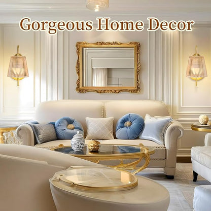 Vintage Battery Wall Sconce with Flower lampshade,Rechargeable Battery Powered Wall Lights,Wall lamp with 15 Colors for Bedroom Living Room Home Decor (Amber Stripe, 2 Light Battery Operated)