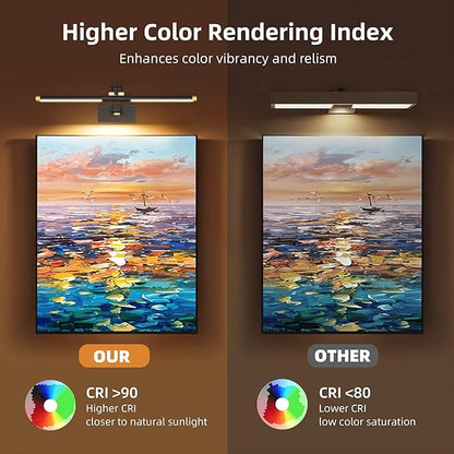 24“ Picture Lights for Wall, 8000mAh Rechargeable Wireless Picture Light with Remote, LED Wall Lights 3000K/4000K/6000K Dimmable, Art Lighting for Paintings Frame Gallery Dartboard, Black Gold