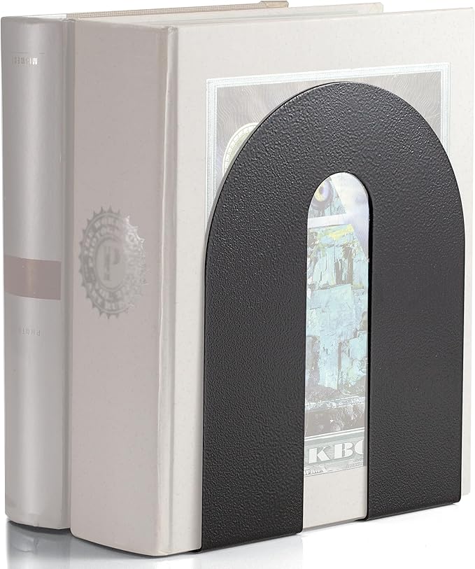 Officemate Heavy Weighted Bookends, Sturdy Office & Home Shelf Organizers, Set of 2 Black Metal Book Supports (93182)