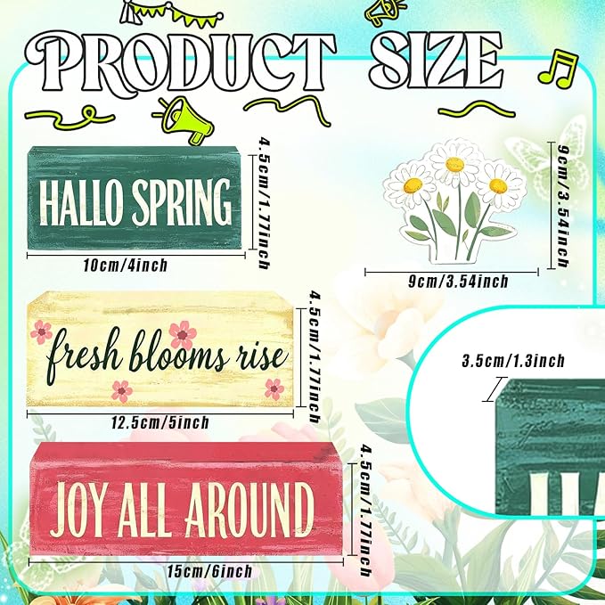 Spring Decoration Wooden Tiered Tray Decor – Rustic Hallo Spring Stacked Block Sign with Daisy Flower Topper – Farmhouse Tabletop Spring Decor for Living Room Shelf Kitchen Coffee Bar Seasonal Home Display