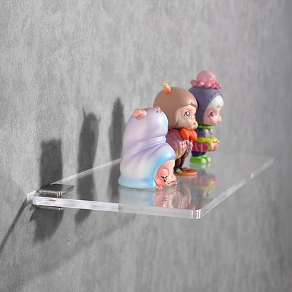 iobiotio Small Clear Floating Shelves, 12'' x 5.9'' Shelves for Wall, Decorative Floating Shelves for Home Office, Wall Mounted Rack, Clear, 2 Pcs