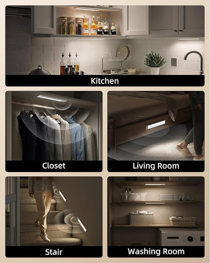 EZVALO 11.8-inch Under Cabinet Lighting, 2400mAh Rechargeable Motion Sensor Light, 3 Color Temperatures, Dimmable Magnetic Wireless Light for Kitchen, Pantry, Closet, Stairs