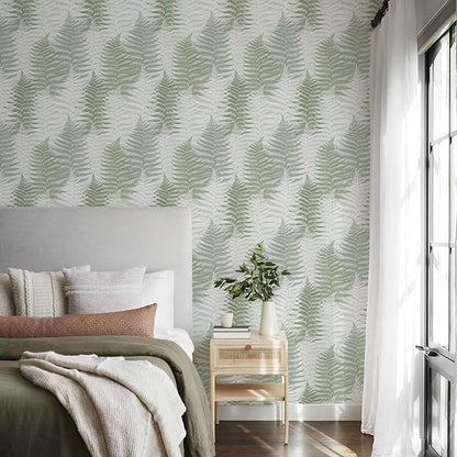 JiffDiff Botanical Fern Peel and Stick Wallpaper 17.73" x 118.1" Leaf Moody Ferns Forest Textured Self Adhesive Temporary Wall Paper for Bathroom Bedroom Apartment Friendly
