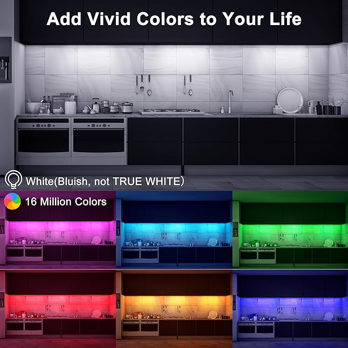 maylit Smart Under Cabinet Lights Plug in, 6 Pcs 12 Inch Ultra Thin Under Cabinet Lighting, Multicolor Under Counter Lights for Kitchen, Dimmable Mood Light for Cabinet, Counter, Workbench