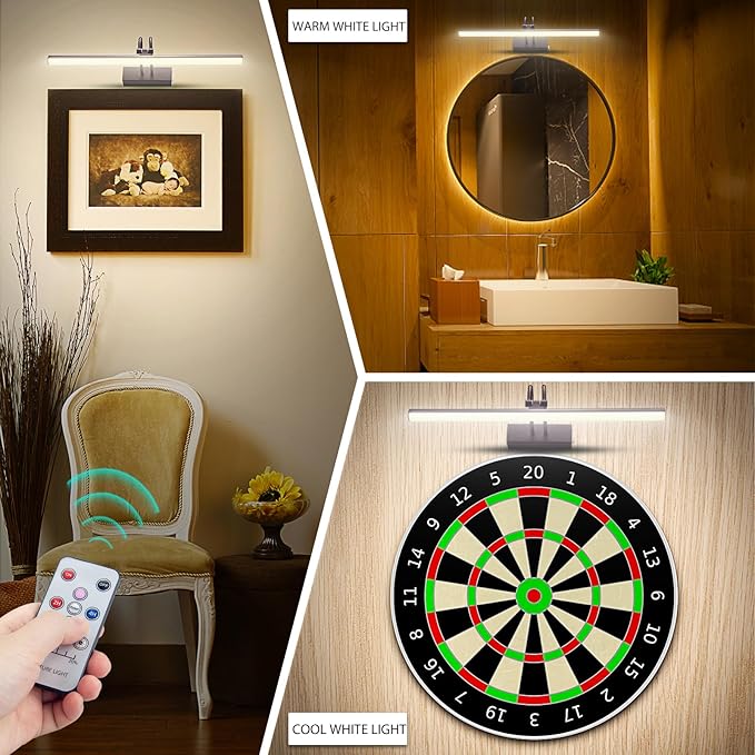 Picture Light,Picture Lights for Wall Cordless,16" Picture Lights with Timer and Dimmable,Battery Wall Lights for Display Gallery Painting Art Frame Portrait-Black 2Color