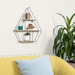 Greenco Geometric Diamond Gem Shaped Mounted Floating Shelves, Home Decor, Metal Wire and Rustic Wood Wall Storage Shelves for Bedroom, Living Room, Bathroom, Kitchen, Office