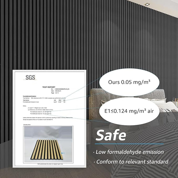 Art3d 6-Piece Wood Slat Acoustic Panels for Stylish Decor and Noise Reduction, 3D Textured Panel for Ceiling and Wall, Matte Black