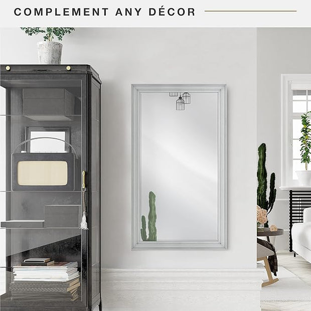 MCS Ezra 28.66x49.66 Large Wall Mirror, Gray Woodgrain & Beveled Mirror, Vertical & Horizontal Wall Hanging Mirror for Bathroom, Bedroom & Livingroom