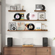 Pine Wood Rustic Floating Ledge Shelves Set of 3, 16 inches Width - Solid Pine, Walnut Finish - Kids' Room to Living Room Wall Decor