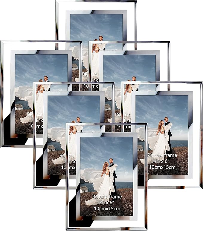 PETAFLOP 4x6 Picture Frames, Mirrored Glass Photo Frame 4 by 6 for Tabletop Display, 6 Pack