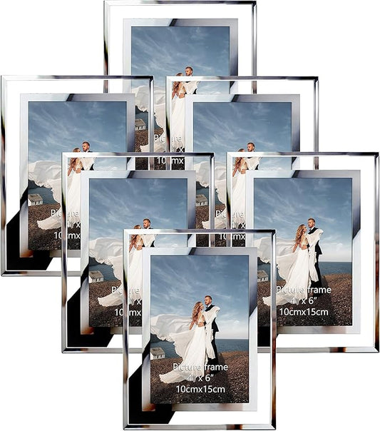 PETAFLOP 4x6 Picture Frames, Mirrored Glass Photo Frame 4 by 6 for Tabletop Display, 6 Pack