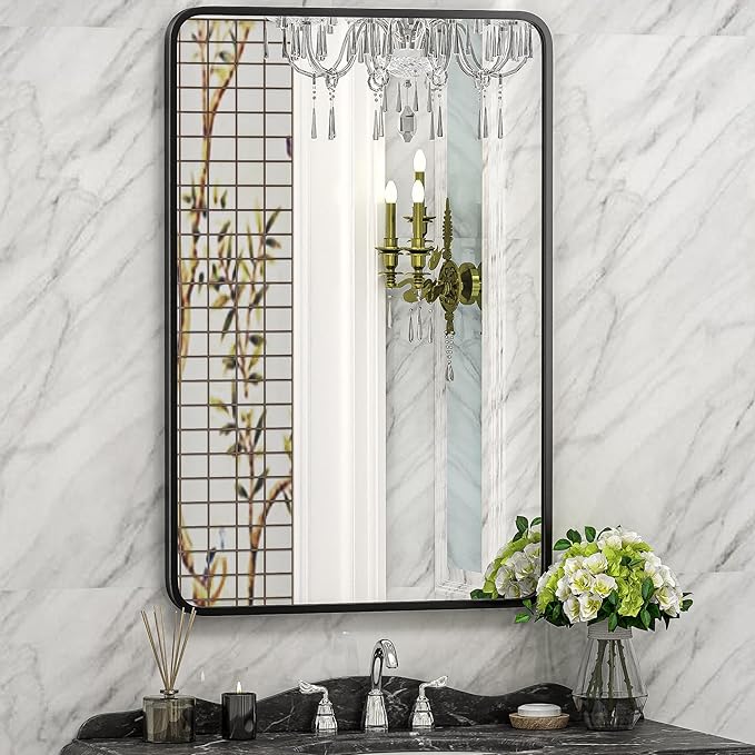 ZenStyle Black Metal Framed Rectangular Wall Mirror 24" x 36" Bathroom Mirror with Peaked Trim for Entryways, Living Rooms, Bathrooms