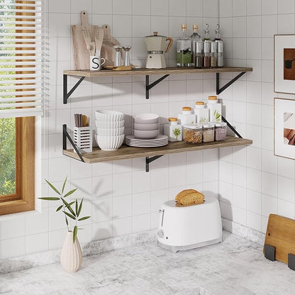 Floating Shelves for Wall,40" Wall Mounted Shelves Set of 2,Long Wood Floating Shelves,Hanging Wide Display & Storage Shelf with Metal Brackets for Bathroom,Bedroom,Kitchen,Living Room,Grey
