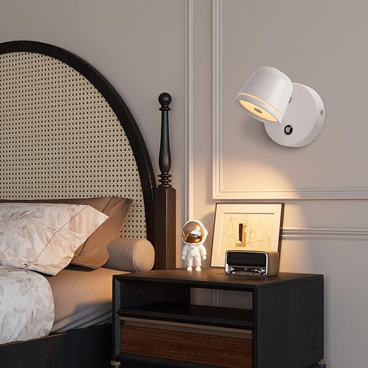 Aisilan Wall Sconce Set of 2, Hardwired Touch Dimmable Wall Light with 3 Color Temperatures, Adjustable 7W LED Wall Lamp CRI97, Modern White Aluminum Sconce for Bedroom Bedside Hallway