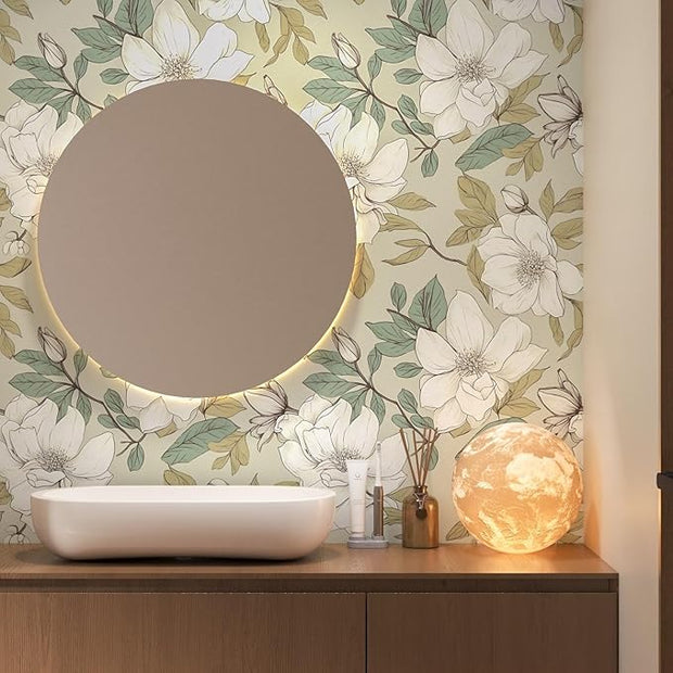 Floral Wallpaper Peel and Stick, Beige/White Flowers Contact Paper 17.5" x 393.7", Vintage Botanical Boho Wall Paper Waterproof Self Adhesive Removable for Room Shelves Cabinet Drawer Table Decor