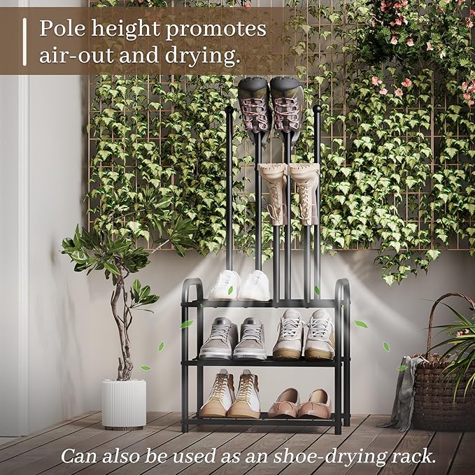 Shoe Rack - 3-Tier Metal Boot Rack Organizer for Entryway, Closet & Garage, Free Standing Shoe Shelf for Storage Tall Boots, Sneakers, Cowboy Boots, Black (Small - 4 Pairs)