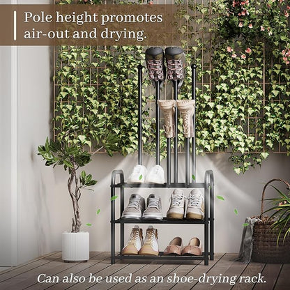 Shoe Rack - 3-Tier Metal Boot Rack Organizer for Entryway, Closet & Garage, Free Standing Shoe Shelf for Storage Tall Boots, Sneakers, Cowboy Boots, Black (Small - 4 Pairs)