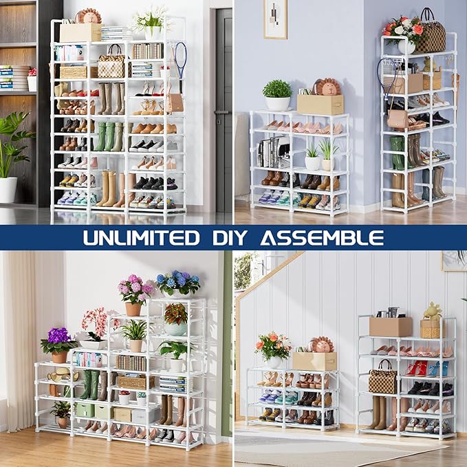 Mavivegue 10 Tiers Shoe Rack, Large Storage Space, 55-60 Pairs, White, Polypropylene