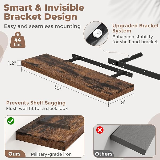 30 Inch Floating Shelves for Wall Set of 2, 8