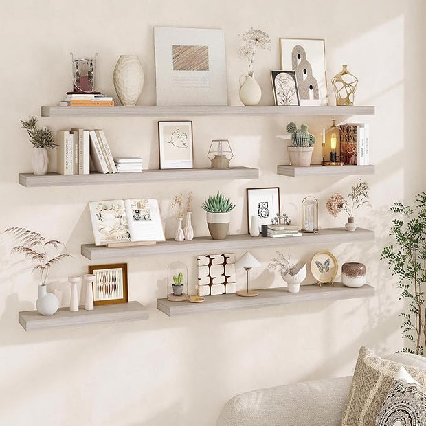 Fun Memories Floating Shelves for Wall, 40Inch Floating Shelves Set of 2, Hanging Shelf with Invisible Brackets, Wood Shelves for Living Room, Bedroom, Kitchen, Grey