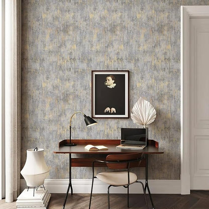 Simon&Siff Textured Wallpaper Distressed Concrete Wallpaper 17.3inx19.68ft White/Gold/Gray Metallic Modern Wall Paper Non Woven Neutral for Bedroom Traditional Wall Paper Need Adhesive
