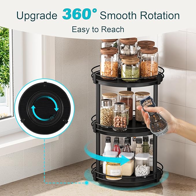 Snughome Lazy Susan Organizer, 3 Tier Rotating Spice Rack for Countertop, Turntable Lazy Susan Kitchen Countertop Organizer, 10.2
