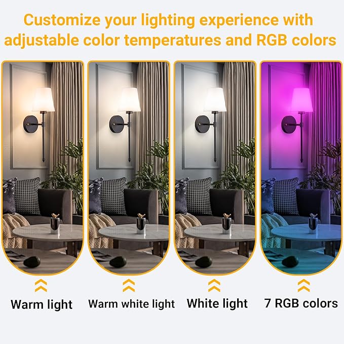 Peel and Stick Wall Sconces, Stick On Wall Sconce Set of 2, Battery Operated Wireless Wall Light, No Drill Adhesive Wall Lamp, Corn Bulb with 10000mAh Rechargeable Battery, Bedroom Wall Decor