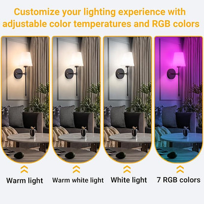 Peel and Stick Wall Sconces, Stick On Wall Sconce Set of 2, Battery Operated Wireless Wall Light, No Drill Adhesive Wall Lamp, Corn Bulb with 10000mAh Rechargeable Battery, Bedroom Wall Decor