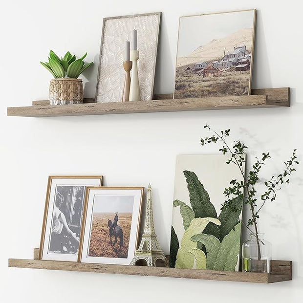 Picture Ledge Shelf, Floating Shelves Set of 2, 36 Inches Long Large Nursery Book Shelves for Toys Storage, Kids Bookshelf Wall Mounted for Living Room Bedroom Decor Books Photo Frames, Grey
