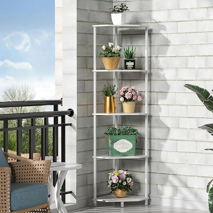 5-Tier Corner Shelf Stand Marble White 50.2