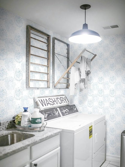 Boho Wallpaper Blue Wall Paper Peel and Stick Modern Blue and White Geometric Fireworks Contact Paper Renter Friendly Self-Adhesive Removable Bathroom Bedroom Laundry Room 17.3" × 197"
