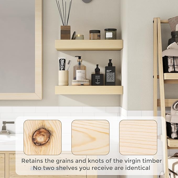Marsmiles 36 Inch Floating Shelves | Unfinished Natural Wood Floating Shelves Set of 2 | 36
