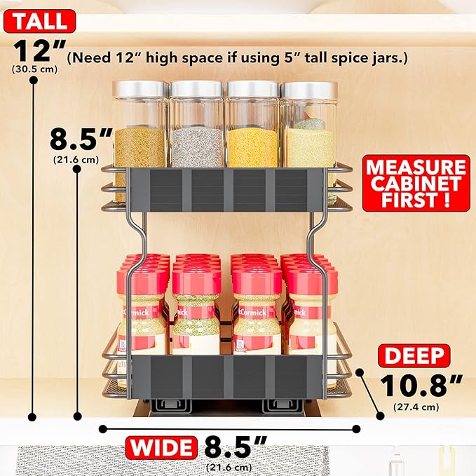 SpaceAid Pull Out Spice Rack Organizer for Cabinet, Heavy Duty Slide Out Seasoning Kitchen Organizer, Cabinet Organizer, with Labels, 8.5