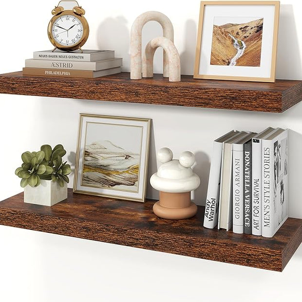 Floating Shelves for Wall, 9.3" Deep Wall Mounted Rustic Wood Shelves for Bathroom, Bedroom, Living Room, Kitchen, Hanging Shelf for Books/Storage/Room Decor (Brown, 30")