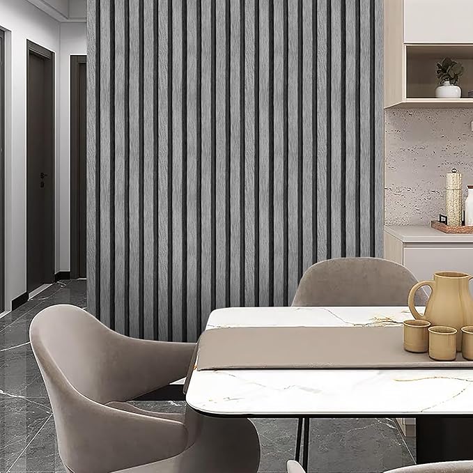 Yun-aeon Natural Wood Peel and Stick Wallpaper Grey Wood Slats - 17.3