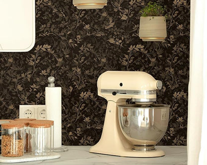 FLFK Peel and Stick Wallpaper Black Gothic Wall Paper for Bedroom Kitchen Apartment Decor 16" x 128"