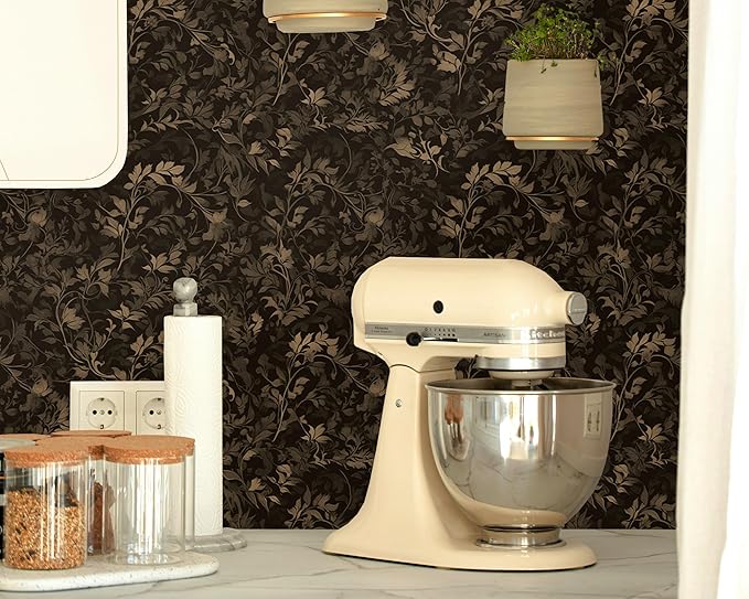 FLFK Peel and Stick Wallpaper Black Gothic Wall Paper for Bedroom Kitchen Apartment Decor 16" x 64"