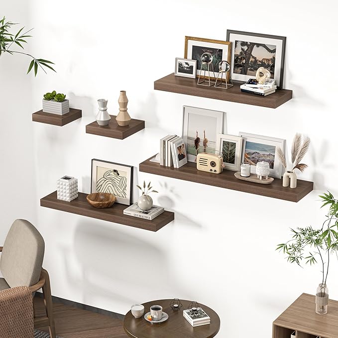 Floating Shelves for Wall, 48" W x 9.3" D x 1.5" H, Wooden Wall Mounted Display Shelves with Invisible Brackets for Living Room, Bedroom, Bathroom, Kitchen Decor and Storage, Set of 1, Walnut