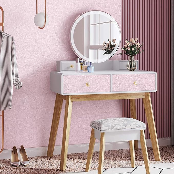 Pink Silk Wallpaper Embossed Peel and Stick Wallpaper Textured Self-Adhesive Removable Contact Paper Waterproof Vinyl Roll for Bedroom Cabinet Furniture 17.7 inch X 120 inch