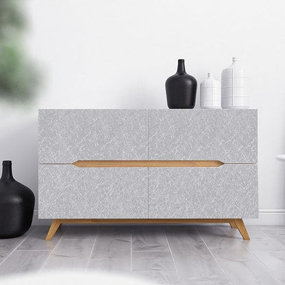 Silver Grey Silk Wallpaper Embossed Peel and Stick Wallpaper A Set of 17.7 inch X 1200 inch Textured Self-Adhesive Removable Contact Paper Waterproof Vinyl Roll for Bedroom Cabinet Furniture