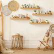 Pinkunn 4 Pcs Nursery Book Shelves 35.4 Inch Rattan Scalloped Floating Bookshelves Wicker Boho Book Shelf for Wall Mounted Decor Nursery Rooms Hanging
