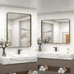 24x36 Bronze Bathroom Mirror, Brushed Metal Bathroom Vanity Mirrors for Wall, Modern Rounded Corner Rectangle Mirror for Farmhouse, Bedroom, Anti-Rust (Horizontal/Vertical)