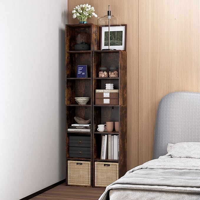 Bookshelf,6 Cube Storage Organizer, 6 Tier Cube Low Bookcase Freestanding Storage Display Organizer, Six-Cubes Open Shelf Bookshelf for Home Office (Retro Brown, 6-Cube)